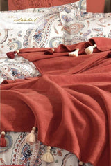 Boho Chic Double Duvet Set with Tasseled Blanket - 5 Pieces