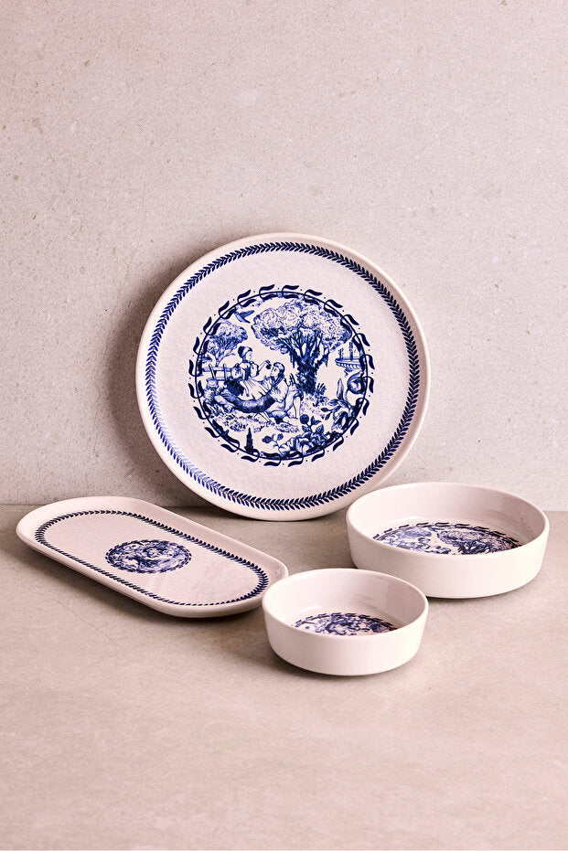French Vintage 14-Piece Stackable Breakfast Set for 6