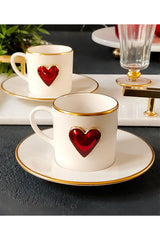 Gilded Porcelain Coffee Cup Set with Heart Design - 4 Pieces