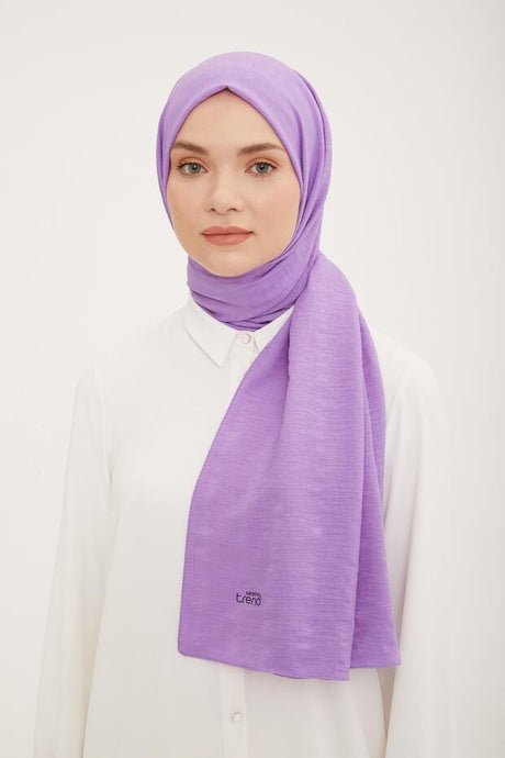 Line Pattern Cotton-Textured Jazz Shawl - Purple