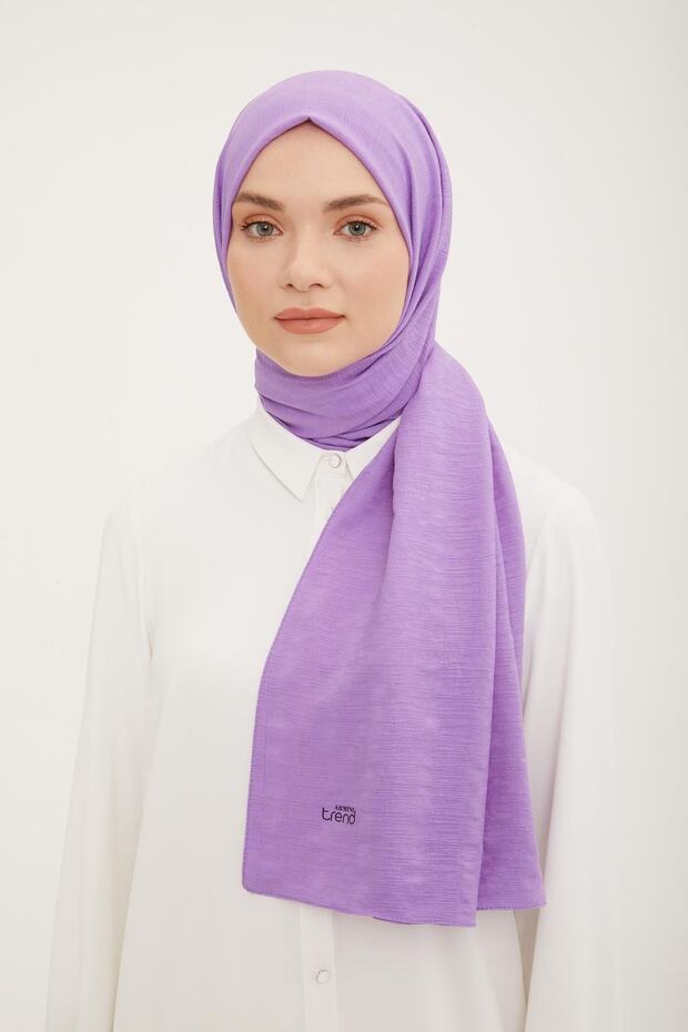 Line Pattern Cotton-Textured Jazz Shawl - Purple