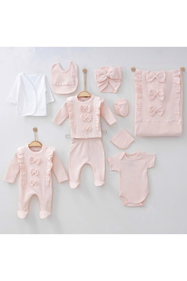 Natural Bow Detail Newborn Hospital Exit Set - 10 Pieces