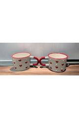Handmade Embossed Dotted Heart Ceramic Mugs - Set of 2