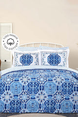 Idella Blue 100% Cotton Double Duvet Cover Set