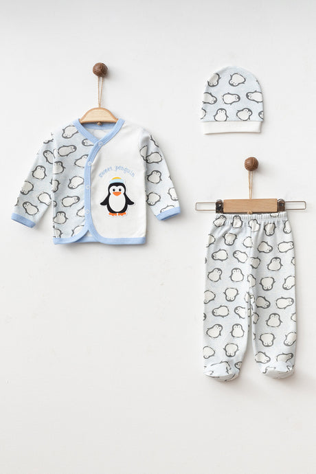 Newborn 3-Piece Penguin Print Baby Outfit Set - 0-3 Months