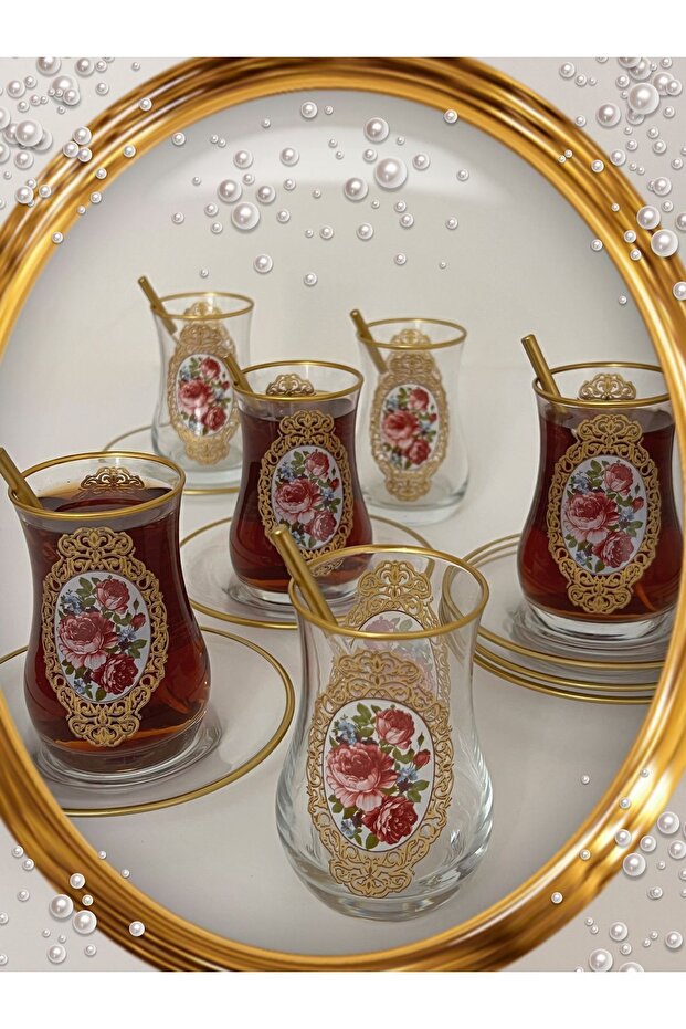 Elegant Heat-Resistant Glass Tea Set - Vintage Gold & Floral Pattern