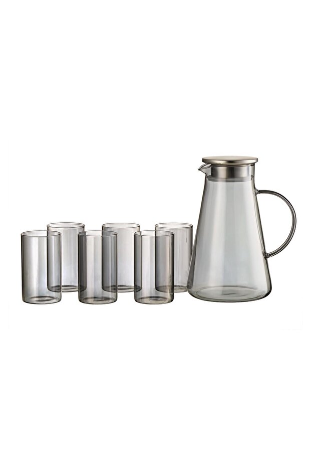 7-Piece Smoked Glass Pitcher & Tumbler Set for Modern Tables