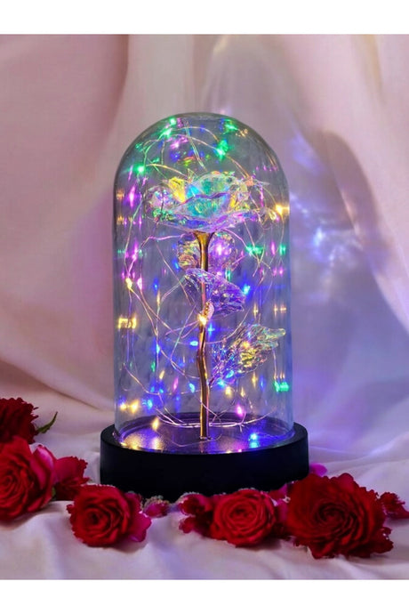 Everlasting Galaxy Rose with Colorful LED Lights in Dome Cloche