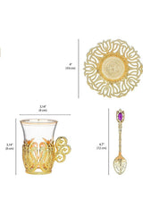 Ensemble de thé turc authentique premium avec motif ottoman et cuillères - Ensemble de 6 pièces