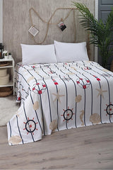 Nautical Pique Bedspread & Fitted Sheet Set - 170x230 cm, 3-Piece