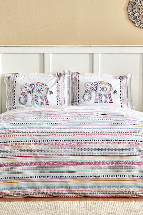 Marilla 100% Cotton Double Duvet Cover Set - Elephant Design