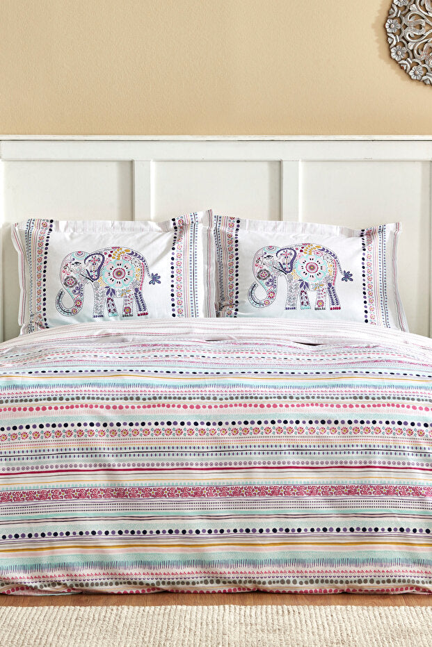 Marilla 100% Cotton Double Duvet Cover Set - Elephant Design