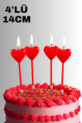 Heart-Shaped Red Celebration Candles - 14CM, 4-Pack