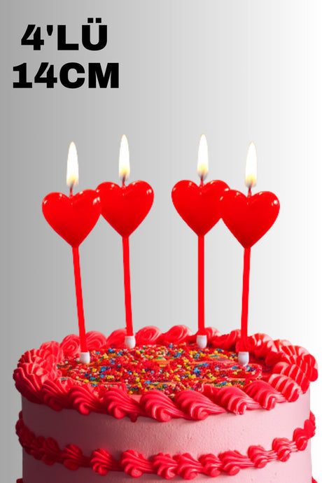 Heart-Shaped Red Celebration Candles - 14CM, 4-Pack
