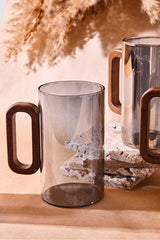 Siena 350ml Smoked Glass Mugs with Acacia Wood Handles - Set of 6