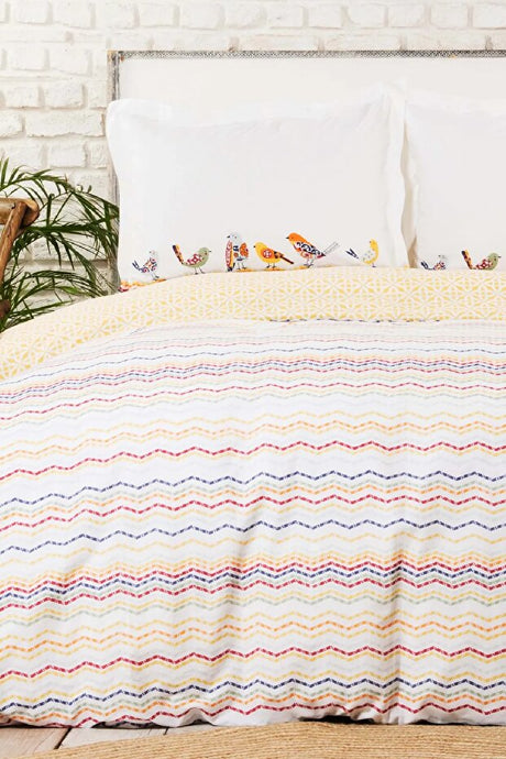 Alegra Mood Multi 100% Cotton Double Duvet Cover Set with Playful Birds