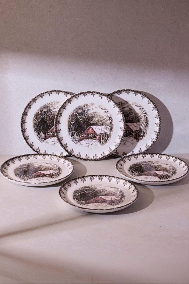 Vintage Friendly Village Dessert Plates - Set of 6 (21cm)