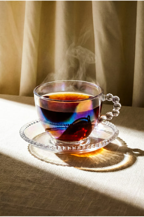 Luster Glass Tea Cup & Saucer Set - 6 Person, 200ml Capacity