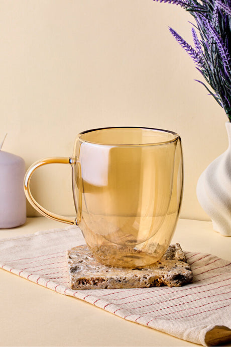 Double Wall Amber Glass Mug - 300ml