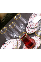 Premium Multi-Color Keramische Turkse Theeglas & Schotel Set - 6 Persoon