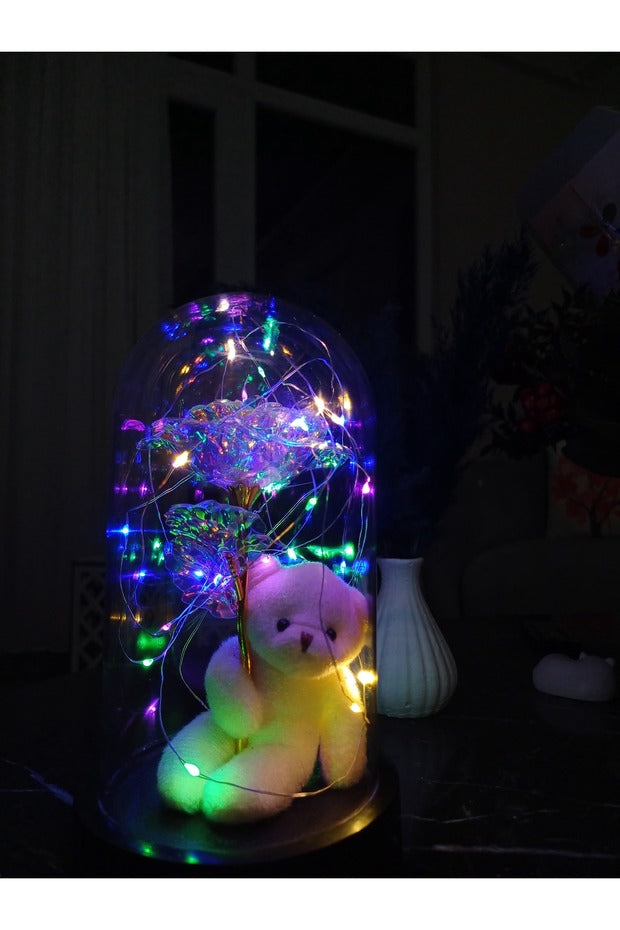 Enchanted LED Galaxy Rose & Teddy Bear Glass Dome Gift