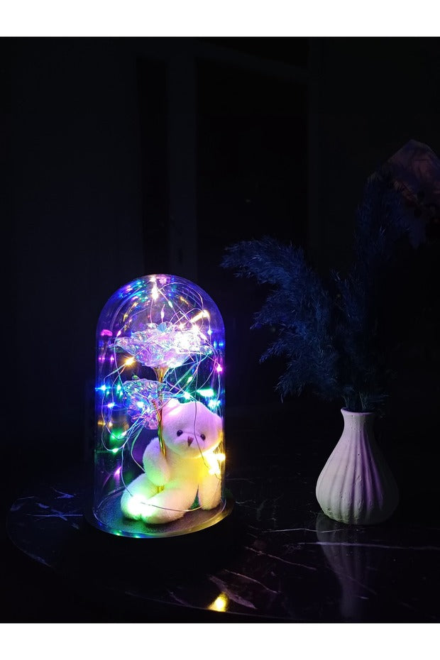 Enchanted LED Galaxy Rose & Teddy Bear Glass Dome Gift