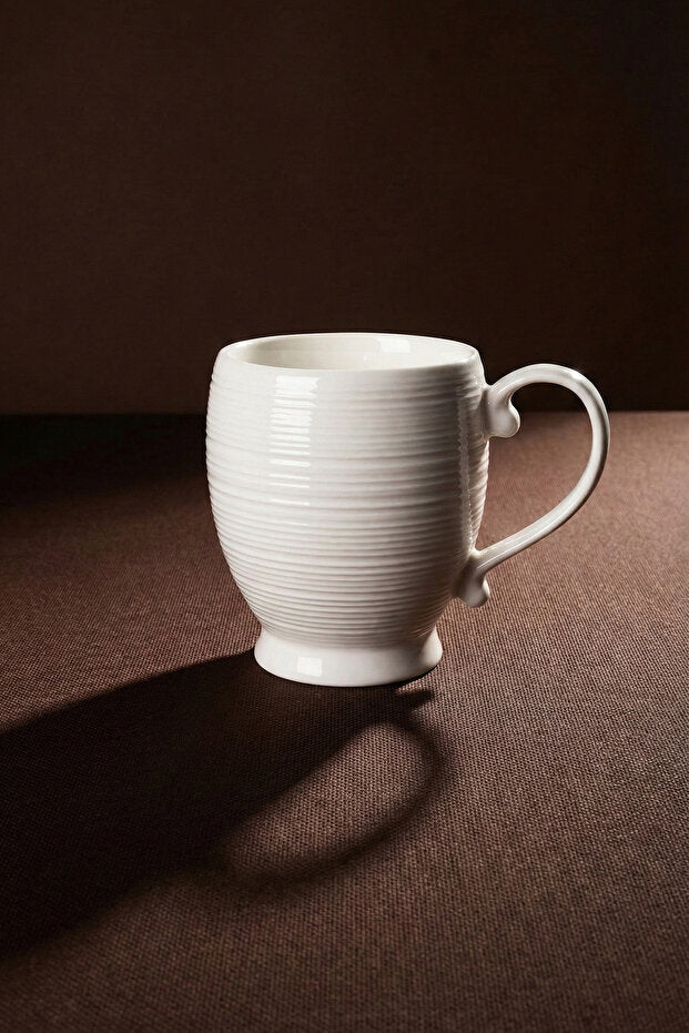 Pure Line White Porcelain Ribbed Mug Set - 4-Piece, 230ml Each