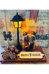 Romantic Couple Figurine with Light-Up Lamppost - Personalized Gift