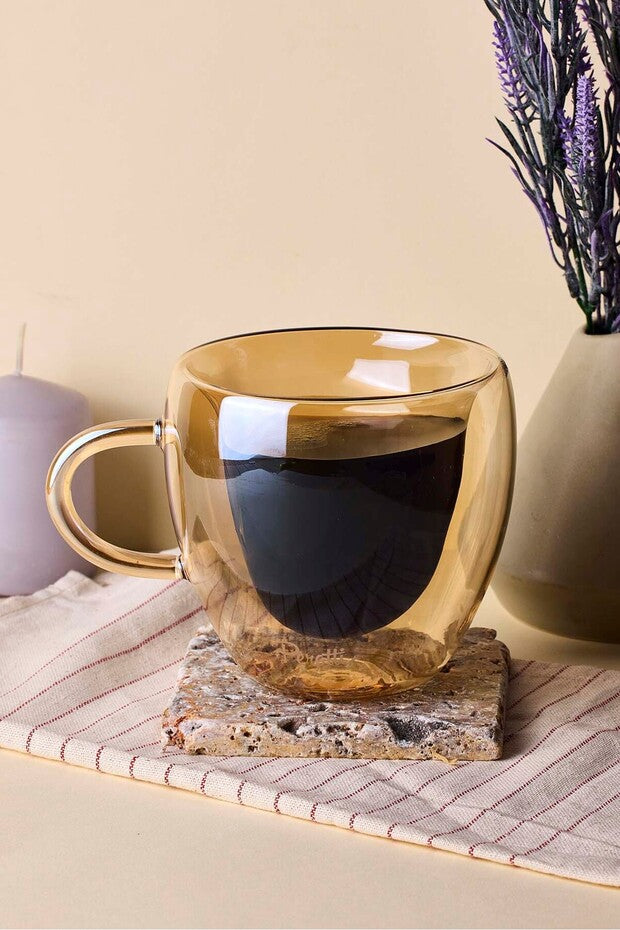 Amber Double-Walled Glass Mug - 240ml Capacity