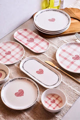 Hearts 10 Piece 4 Person Breakfast Set - Charming Pink Plaid Design