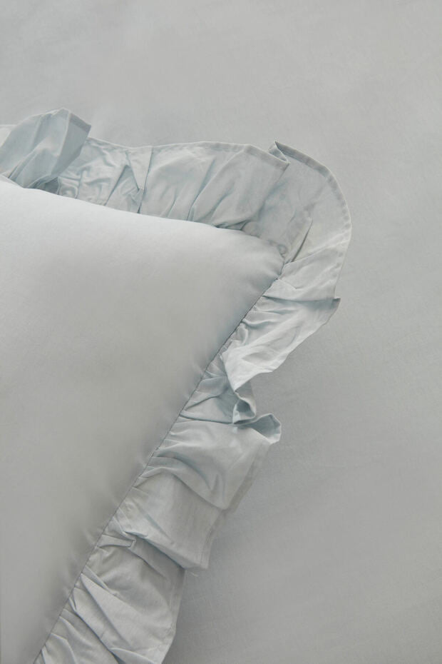 Pure Ruffle 100% Cotton Double Duvet Cover Set - Light Blue