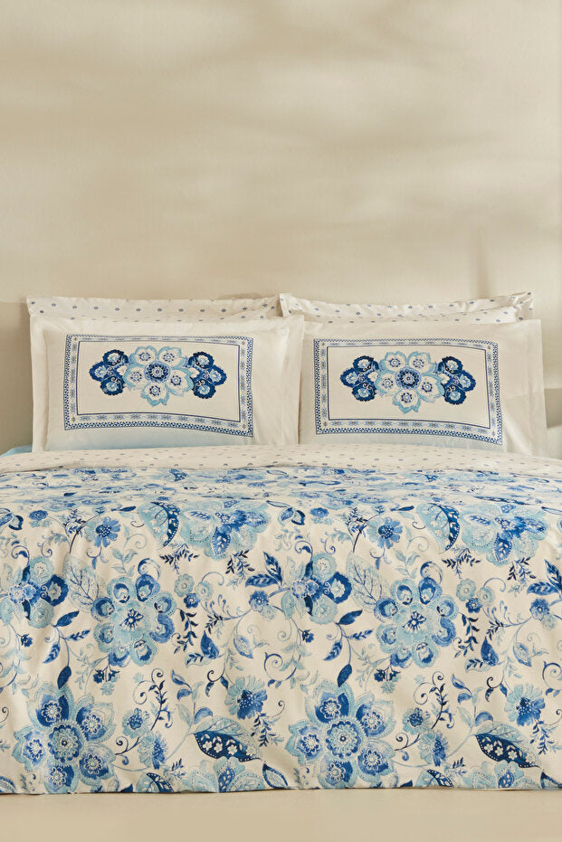 Asul Double Duvet Cover Set - Blue Floral, 100% Cotton