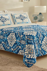 Venos Double Duvet Cover Set - 100% Cotton Blue Ikat