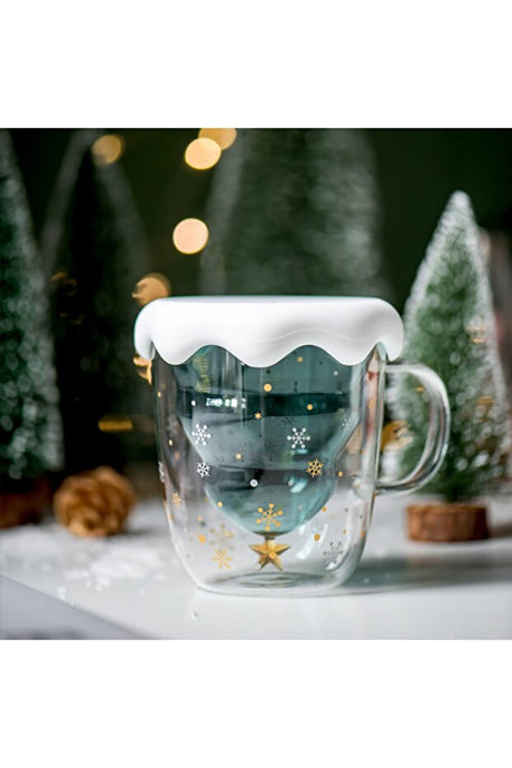 Linan Ware Premium Double-Walled Insulated Glass Mug with Lid - 250ml