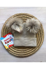 Kids' Double Pom-pom Beanie - Soft Cotton