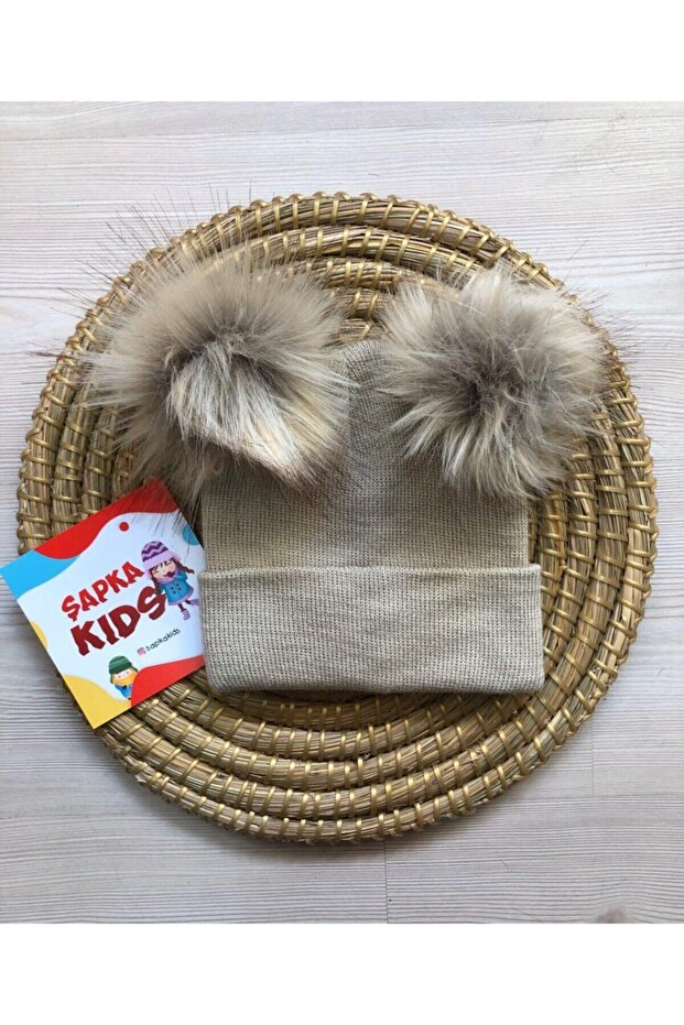 Kids' Double Pom-pom Beanie - Soft Cotton