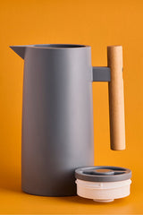 Nordic Bamboo Handle Glass Vacuum Thermos - 1000ml Grey