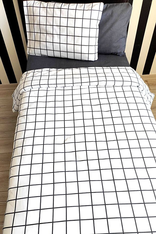 Single Plaid Duvet Cover Set - 3 Pieces, 160x220cm