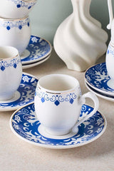 Porcelain Coffee Cup Set - 6 Person, Elegant Blue & Gold Design