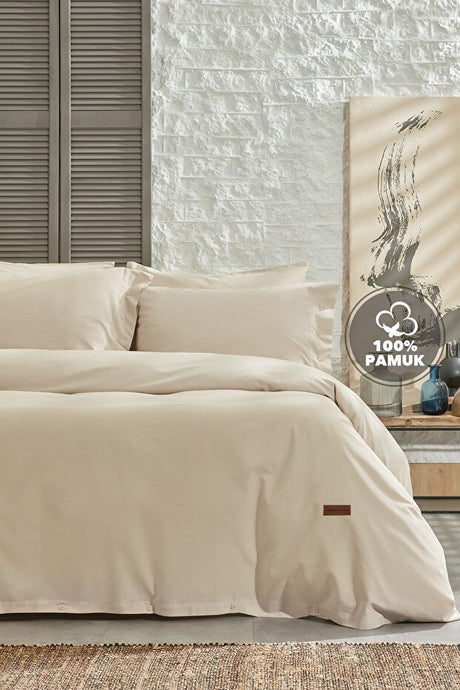 Plain 100% Cotton Ranforce King Size Duvet Cover Set - Beige
