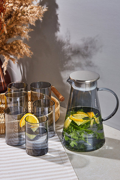 7-Piece Smoked Glass Pitcher & Tumbler Set for Modern Tables