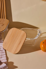 Square Glass Food Storage Container with Bamboo Lid - 320ml