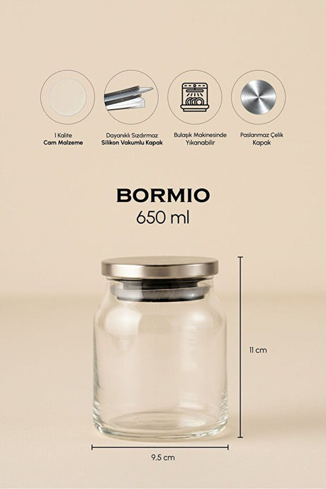 Metal Lid Glass Jar Set - 3 x 650ml Storage Containers