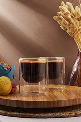 Double Wall Glass Cups - 225ml x 2, Heat Resistant