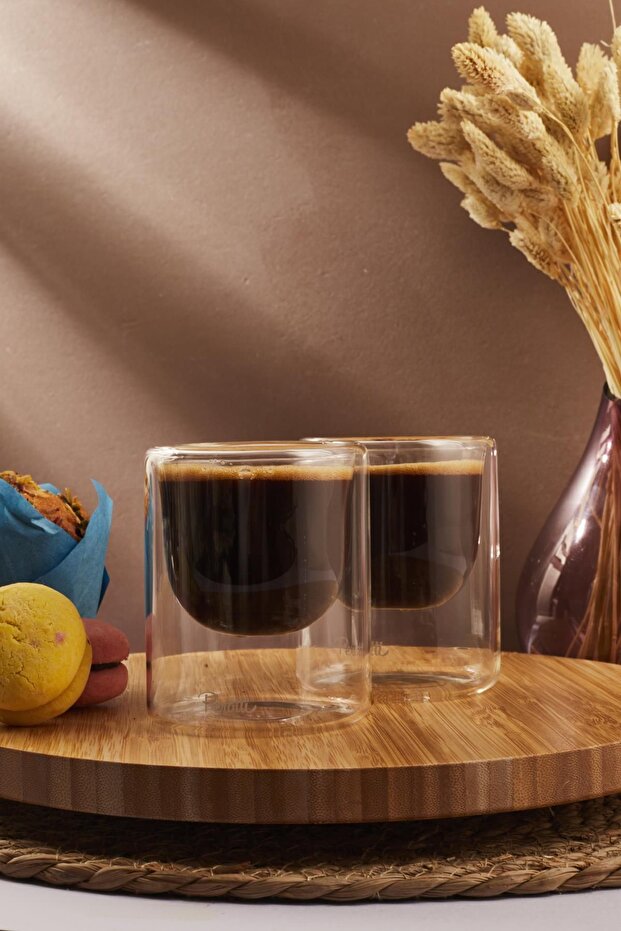 Double Wall Glass Cups - 225ml x 2, Heat Resistant
