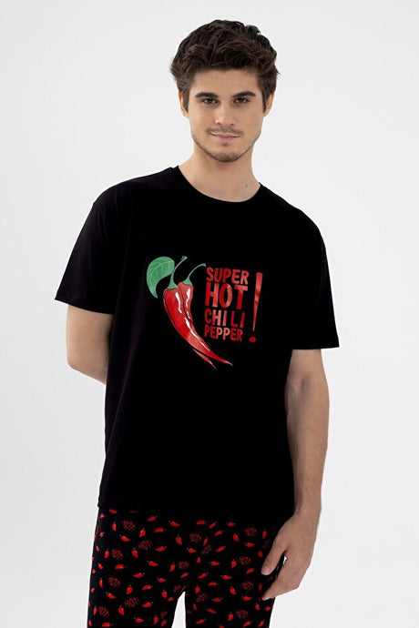 Men's Super Hot Chili Pepper Print Cotton Pajama Set - S