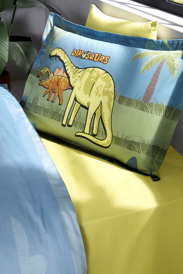 Dino Zoo Single Duvet Cover Set - 100% Cotton, Dinosaur Design
