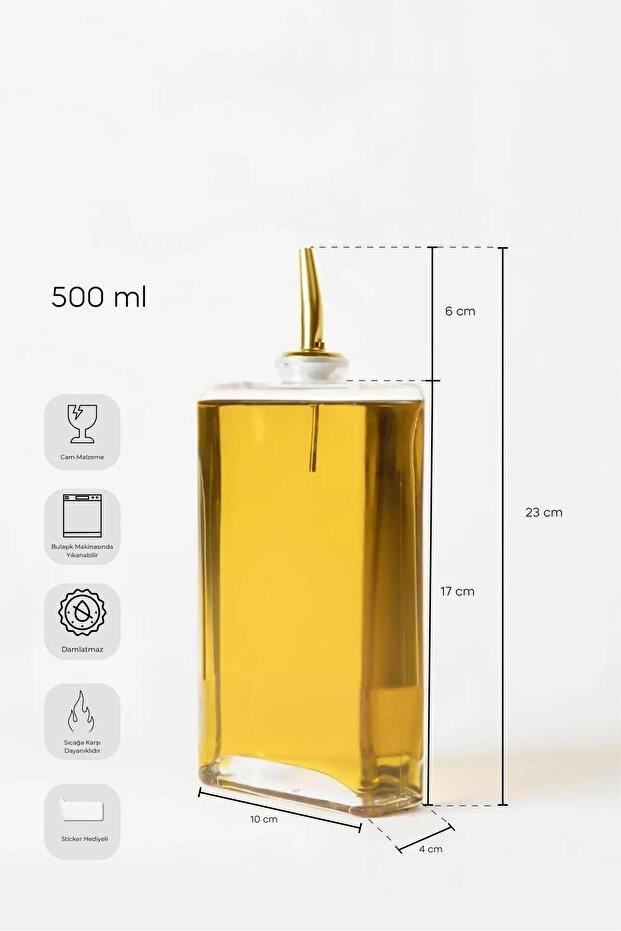 Glass Oil & Vinegar Dispenser with Gold Spout - 500ml Drip-Free