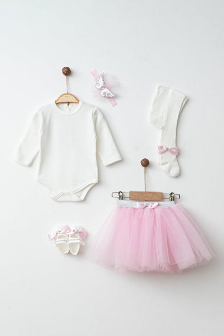 Baby Girl Angel Winged Bodysuit, Tutu Skirt & Accessories Set - 0-6 Months