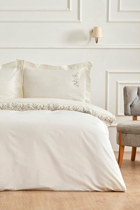 Maisa Double Embroidered Duvet Cover Set - Beige